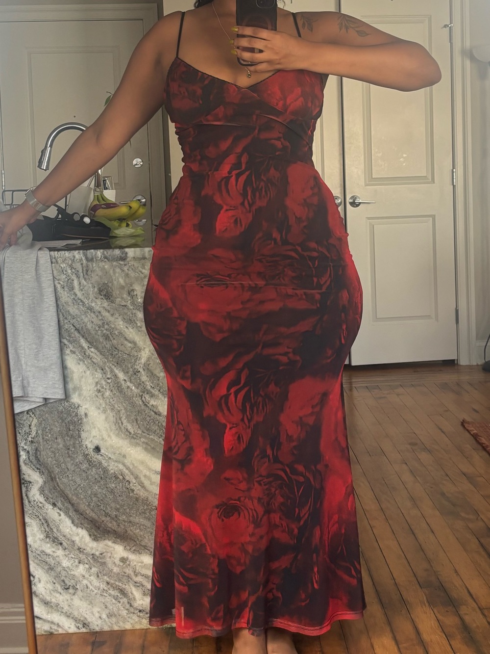 Windsor Red and Black Floral Dress - Large